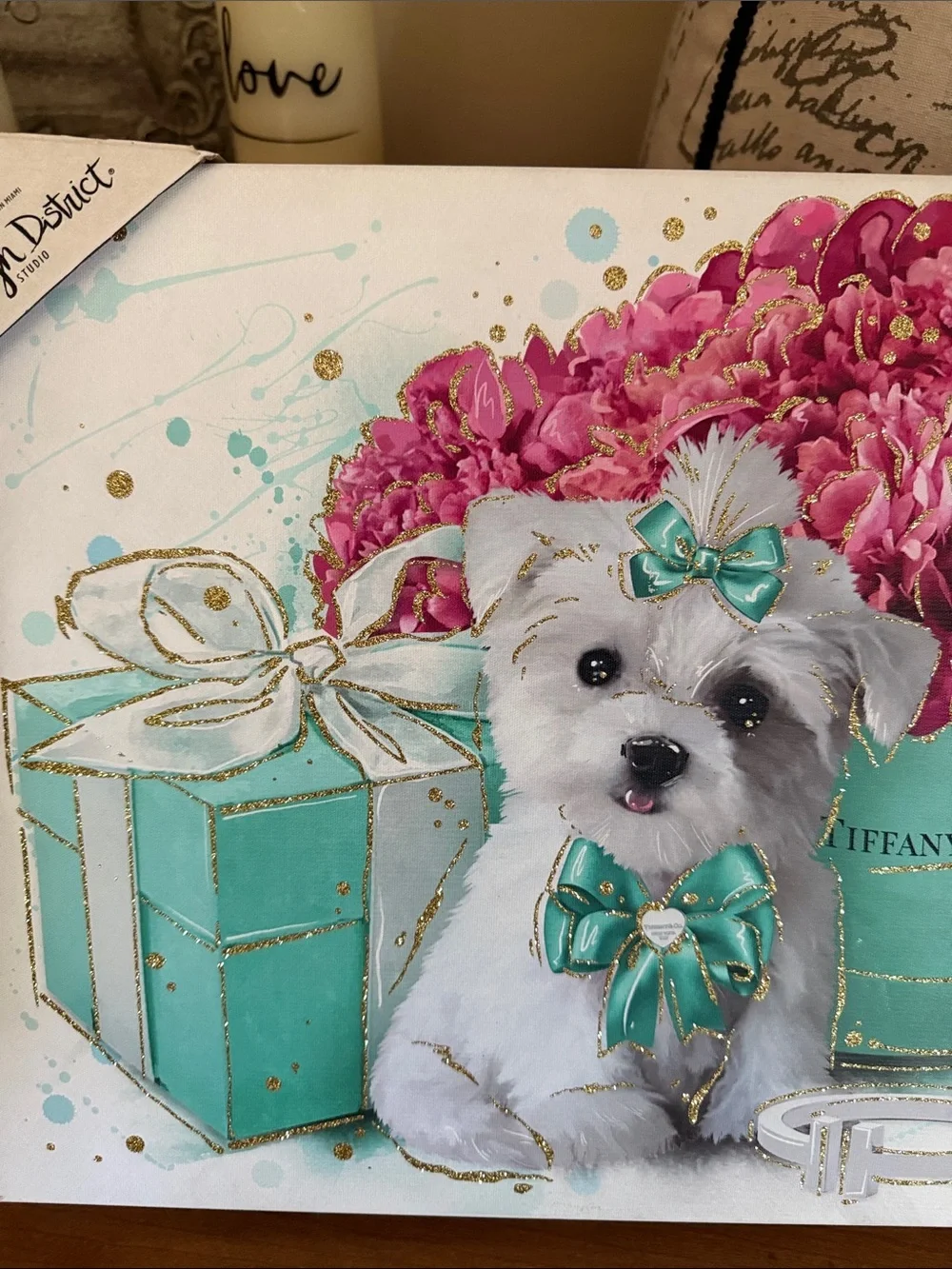 Design District Studio Canvas Wall Art | Luxury Dog & Tiffany Blue Gift Box